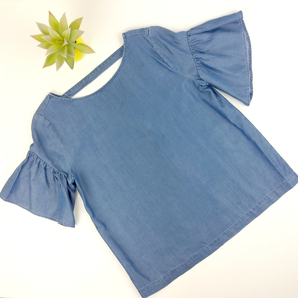 Loft 100% Lyocell Ruffle Sleeve Blouse Size Small